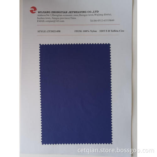 100% Nylon 320T F-D Taffeta Cire